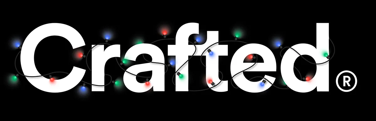 Crafted logo wrapped in Christmas lights