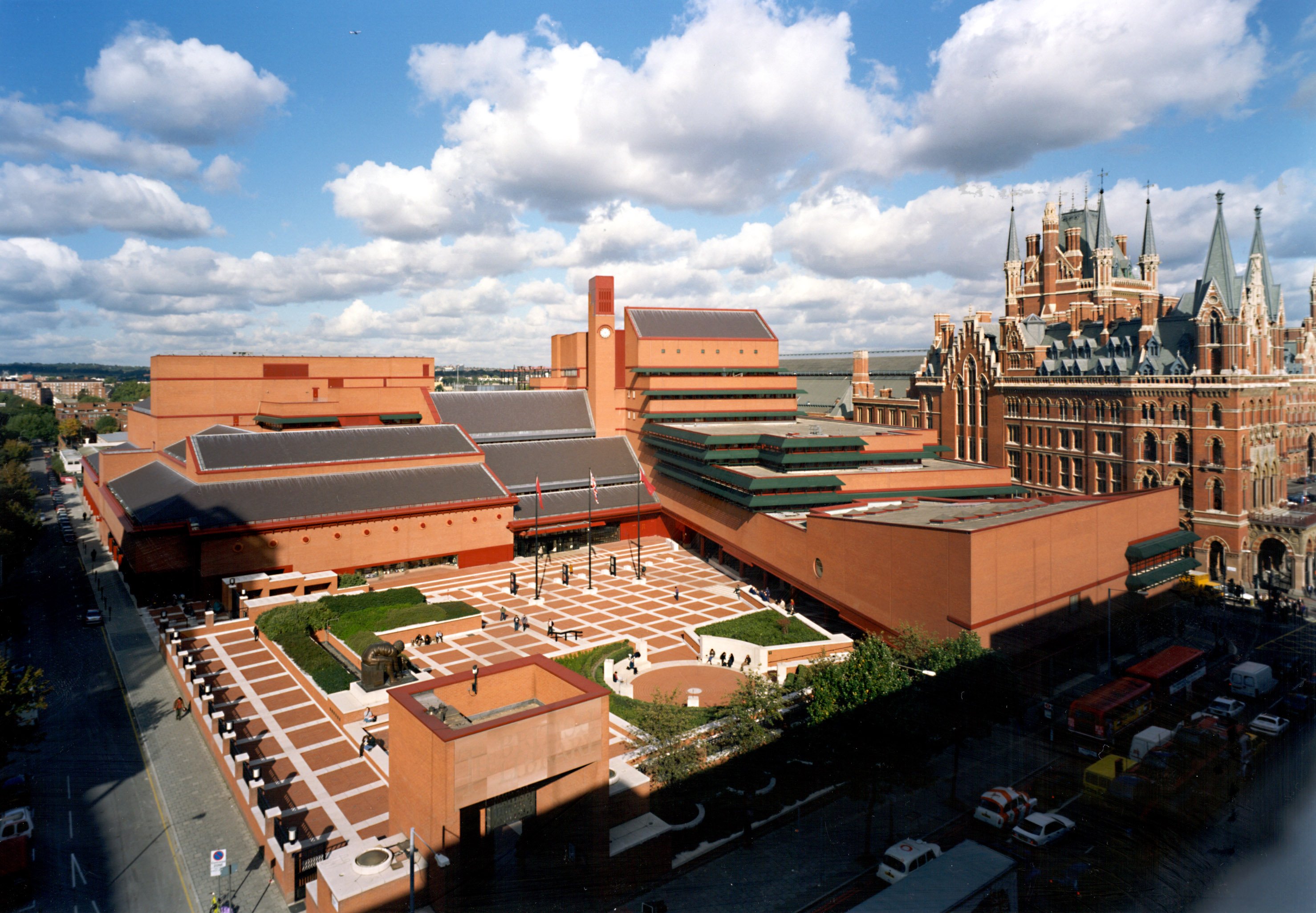 An view of the British Library from the outside.