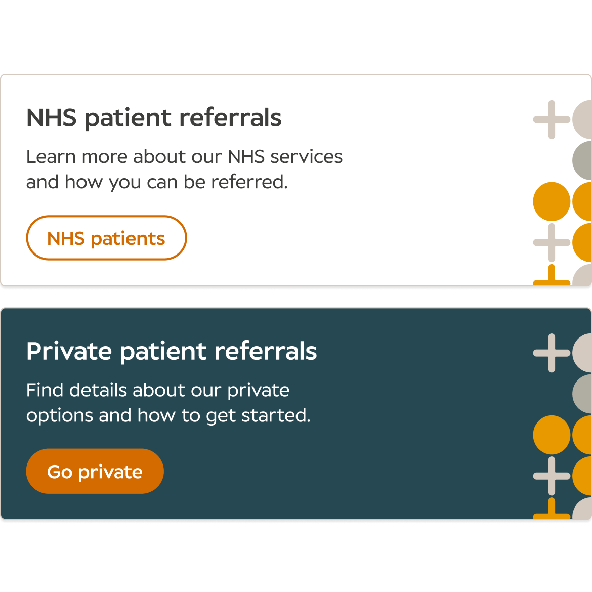 A screenshot of the Newmedica website showing clear buttons for users to click on key information