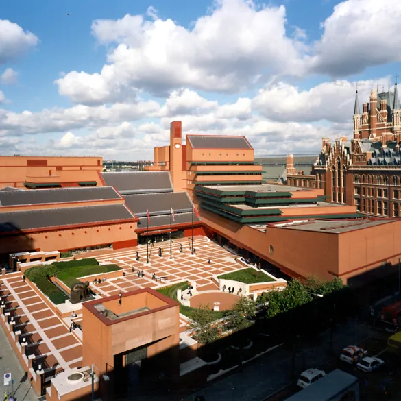 An view of the British Library from the outside.