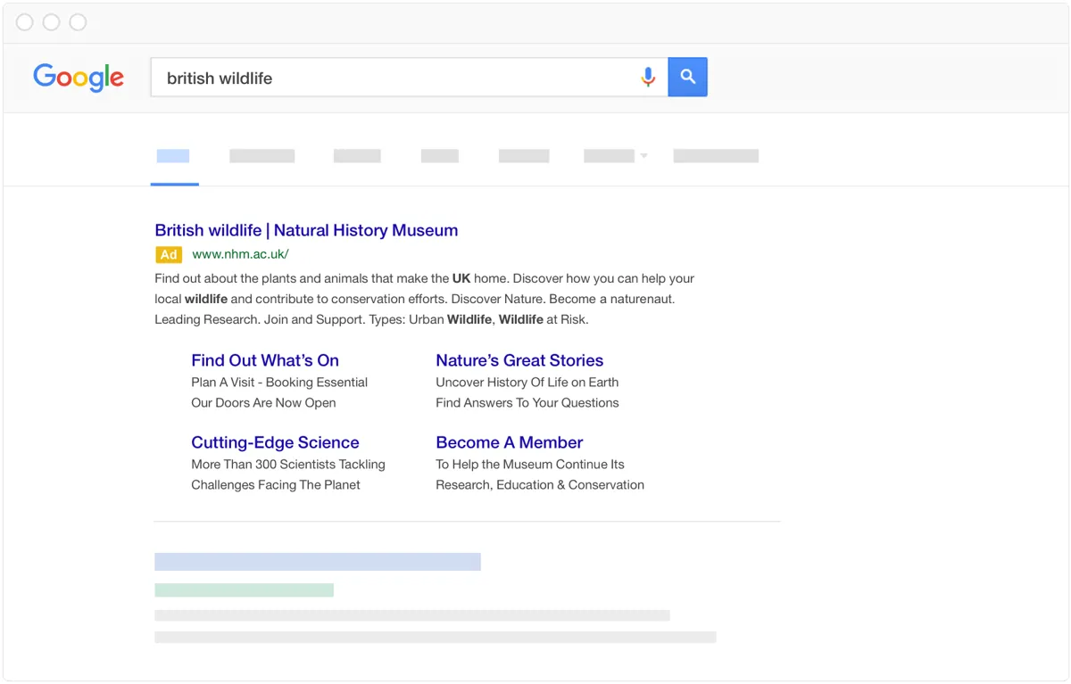 An example of a PPC ad for Natural History Museum