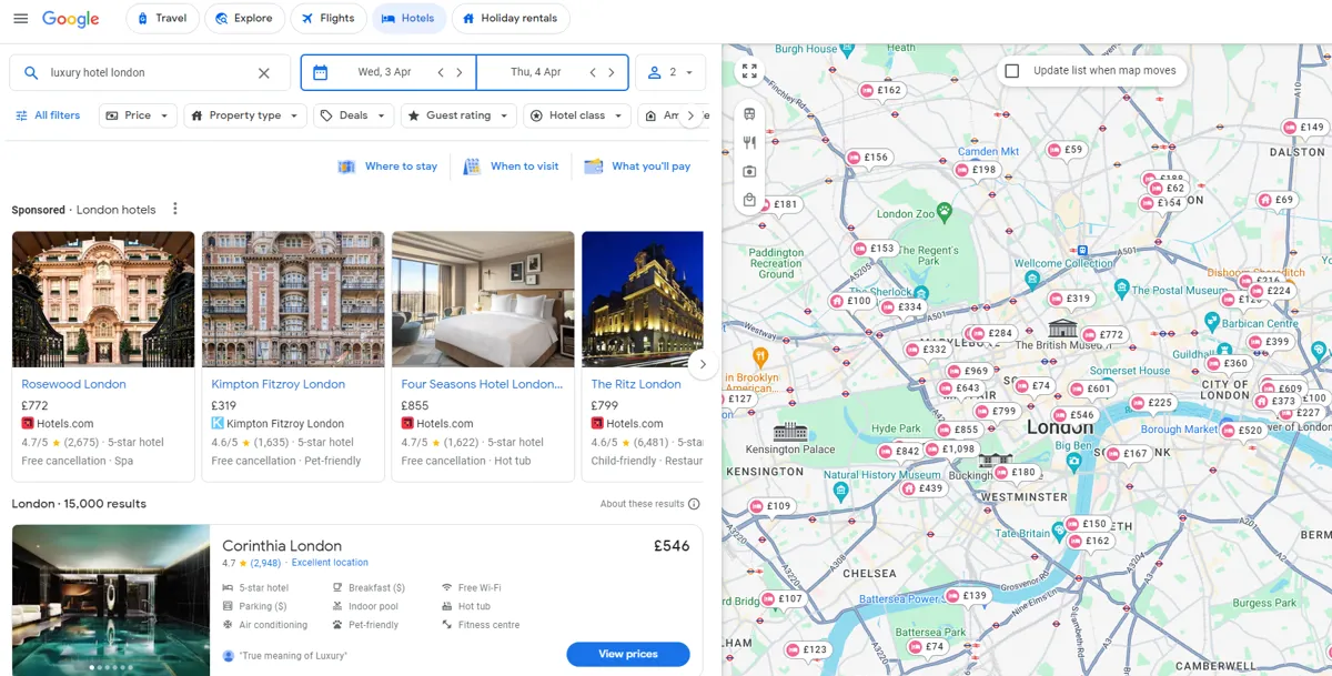 Google Maps Search - Luxury Hotel London