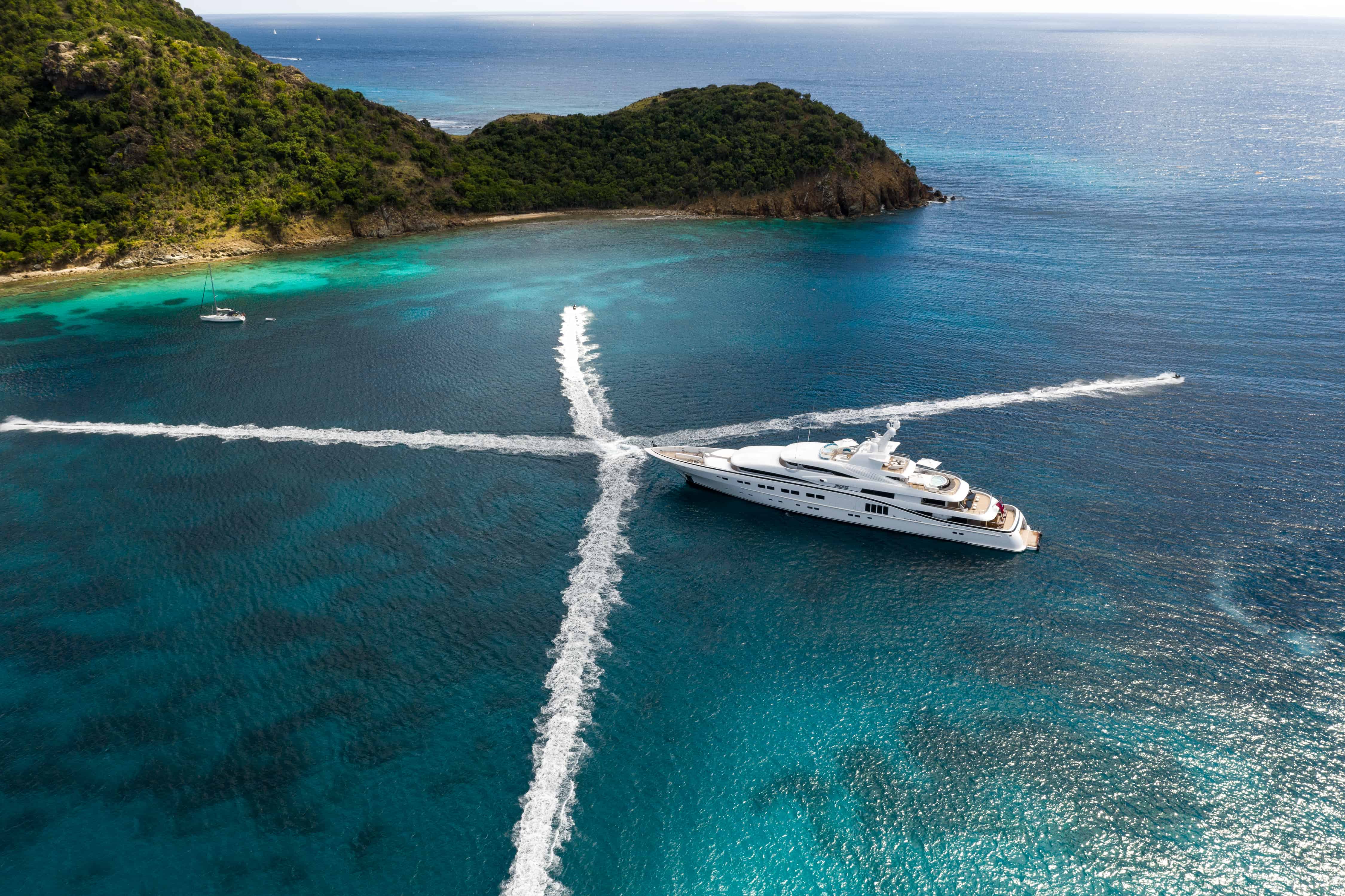 A super yacht in a bay