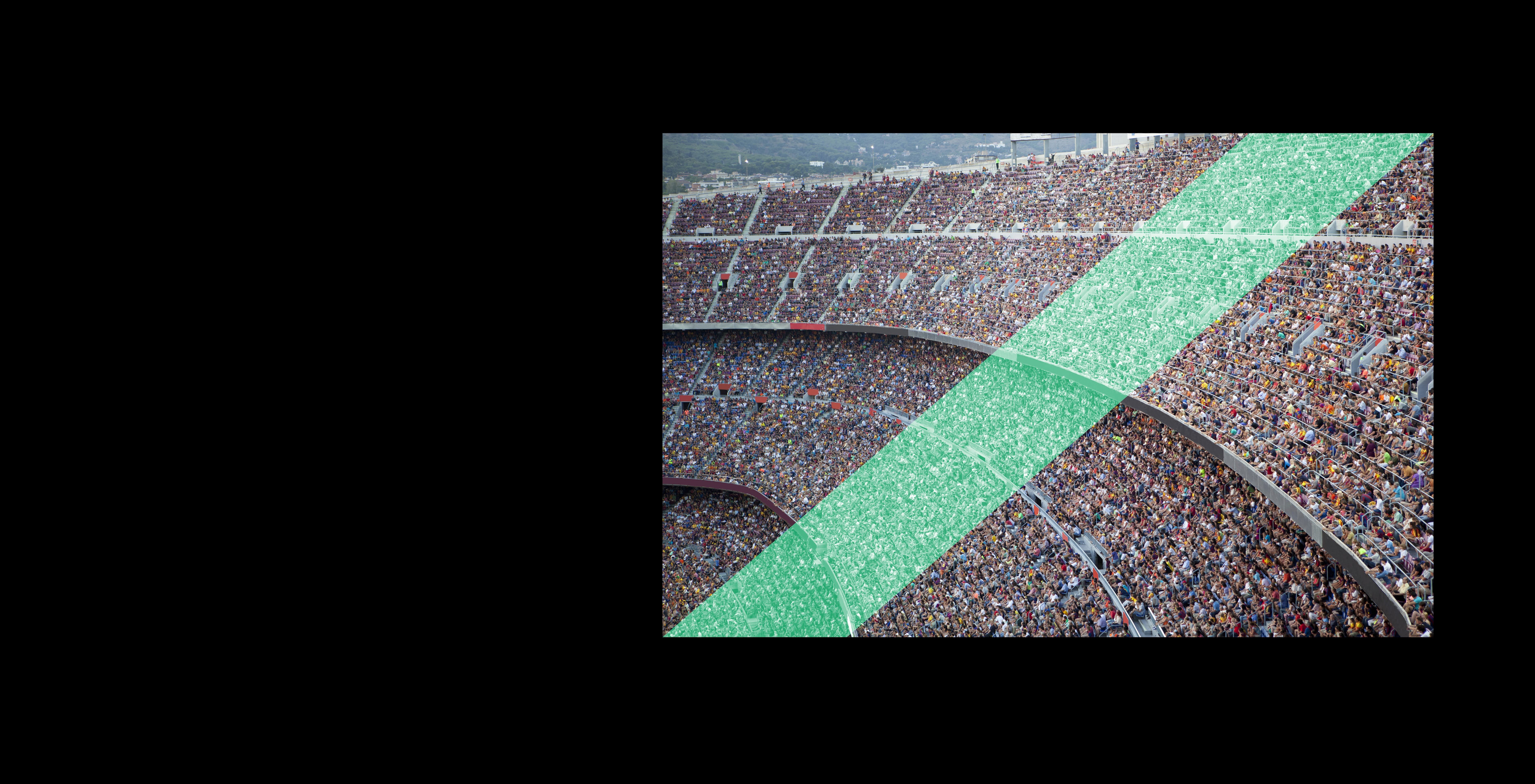 An image of a stadium with a proportion of the crowd highlighted.