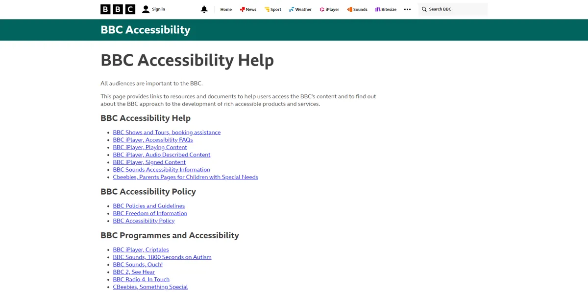 An extensive set of accessibility options from the BBC's website. 