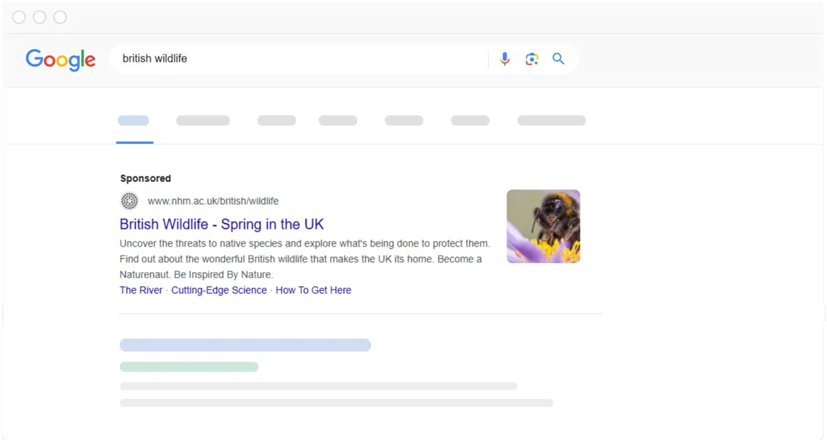 An example of a PPC ad for Natural History Museum