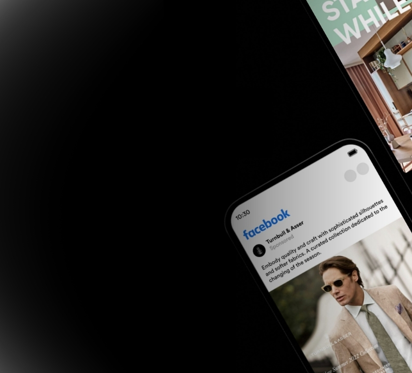 A background image showing a mock up of a Facebook ad for Turnbull & Asser.