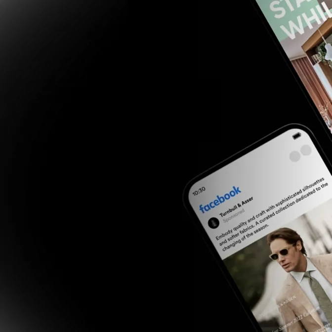 A background image showing a mock up of a Facebook ad for Turnbull & Asser.
