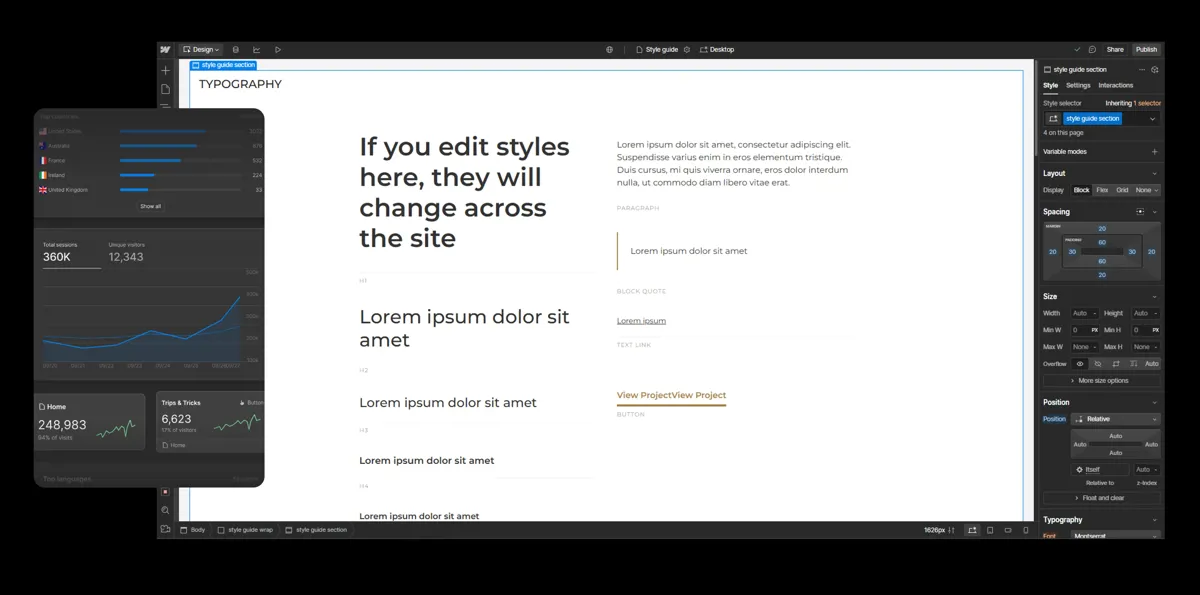 A screenshot of the editing UI within Webflow