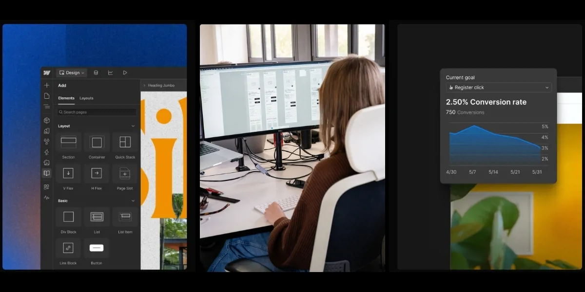 Webflow's AI and Crafted team member designing a website